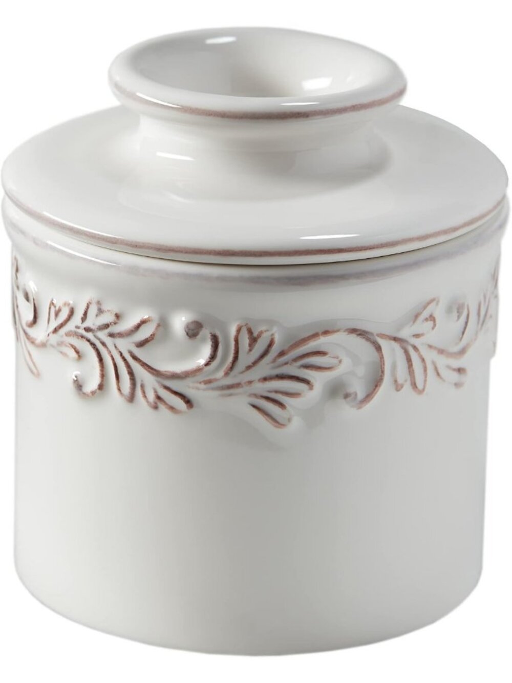 Ceramic Butter Keeper - French Style Butter Bell Crock, White Linen, Kitchen